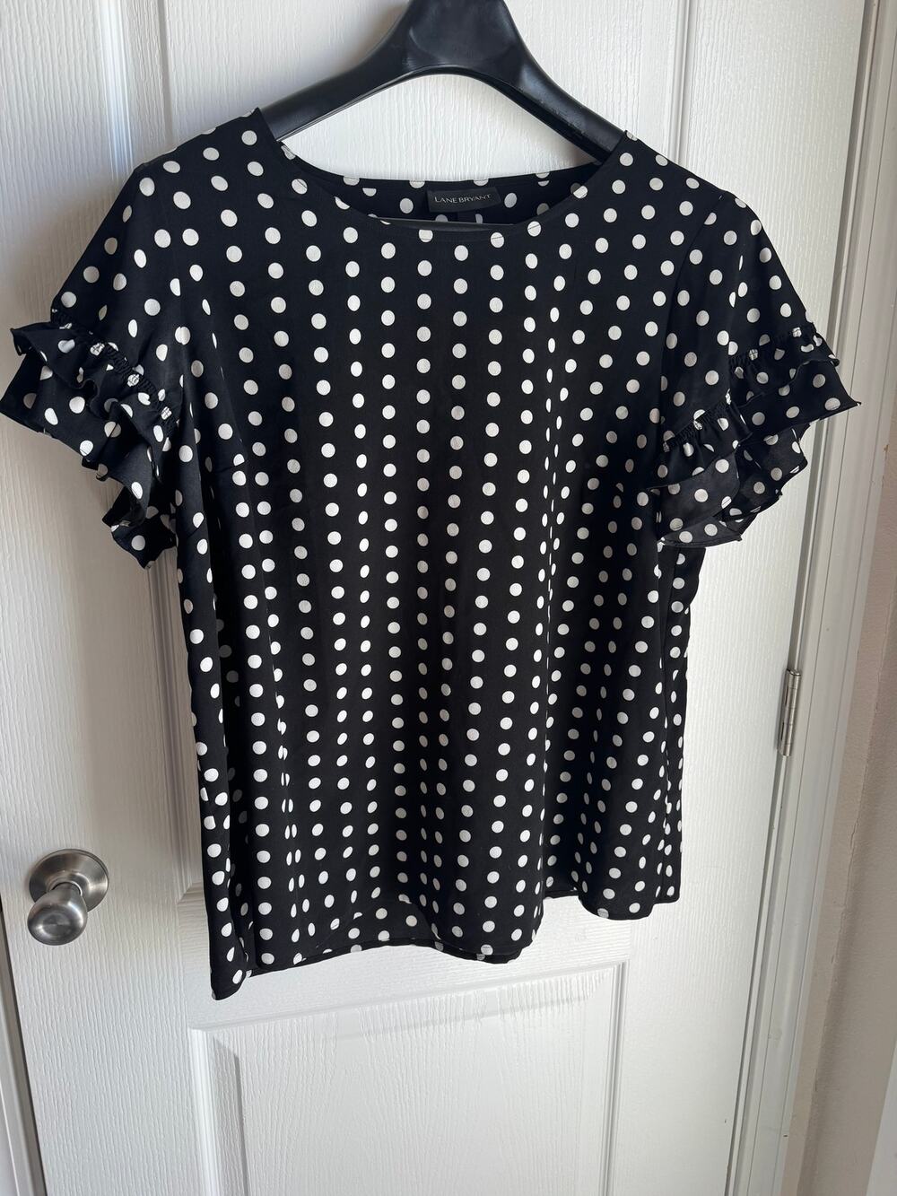 Blouse W SZ 18 Lane Bryant Plus Professional Business Blk Wht Polka Dot Preowned